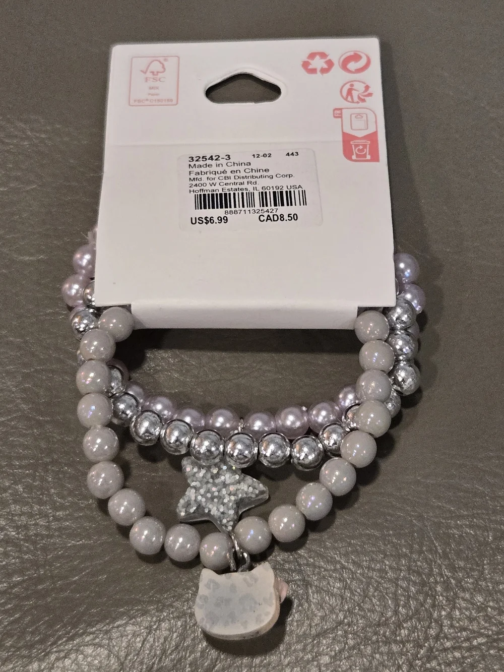 Claire's Pastel Pink and Silver Beaded Bracelet Set with Star & Cat Charms